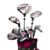 LADIES LEFT HAND MAGENTA/PINK POWERBILT ALL GRAPHITE COMPLETE GOLF CLUB SET w/DRIVER + HYBRID + BAG + PUTTER + 3 HEAD COVERS: REGULAR LENGTH